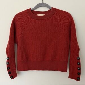Sezane Sami Cropped Crew Neck Sweater with Button Details